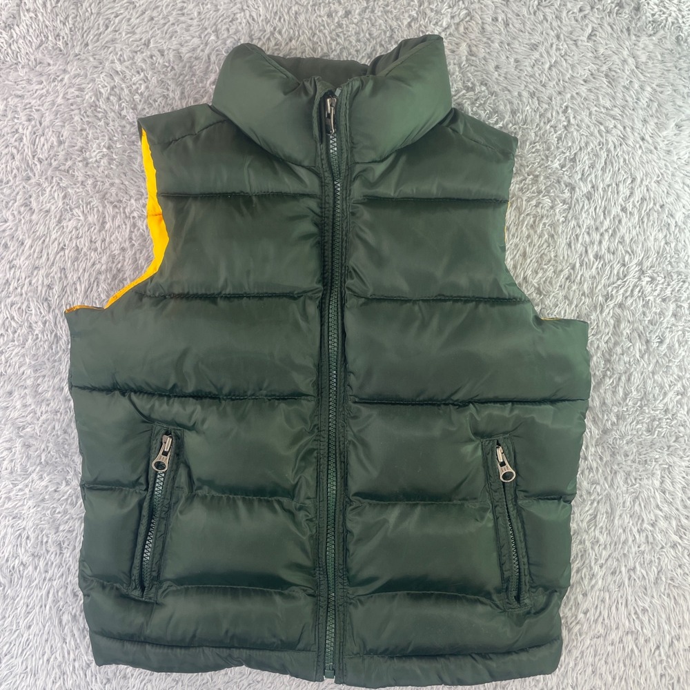Gap Puffer Vest‎ Boys Size S 6-7 Green Yellow Quilted Full Zip Sleeveless Jacket